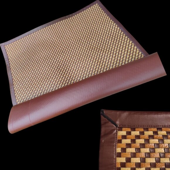 Gorgeous Handmade Woven Saddle Leather Area rug - Tan -  5 x 8 Ft - Picture 2 of 8